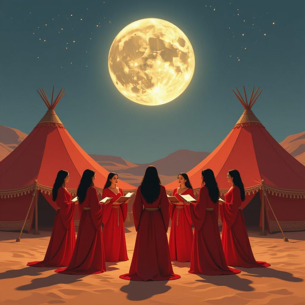 Mystical Moonlit Gathering in Red Robes