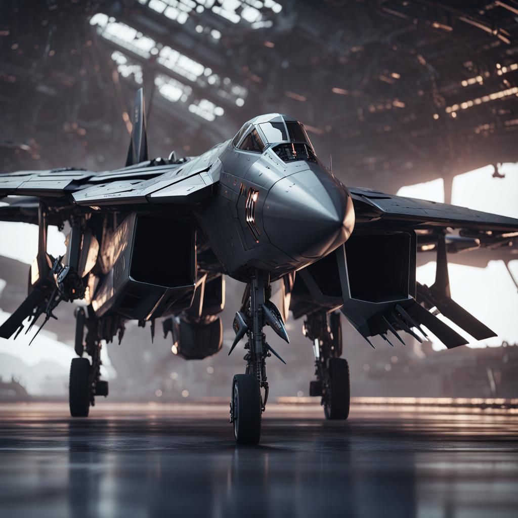 Futuristic Su-47 Berkut Warplane in Sci-Fi Style