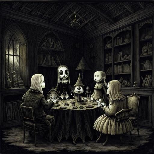 Eerie Candlelit Gathering in Dark Fantasy Illustration