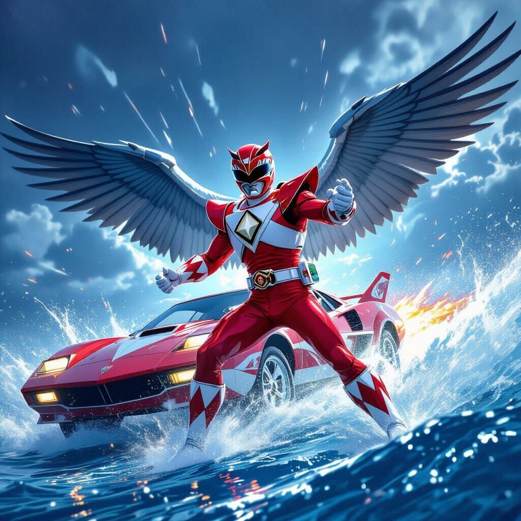 Red Ranger in Shark Mode with Eagle Zord