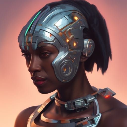Hyperdetailed Portrait of Tribal Cyborg Woman