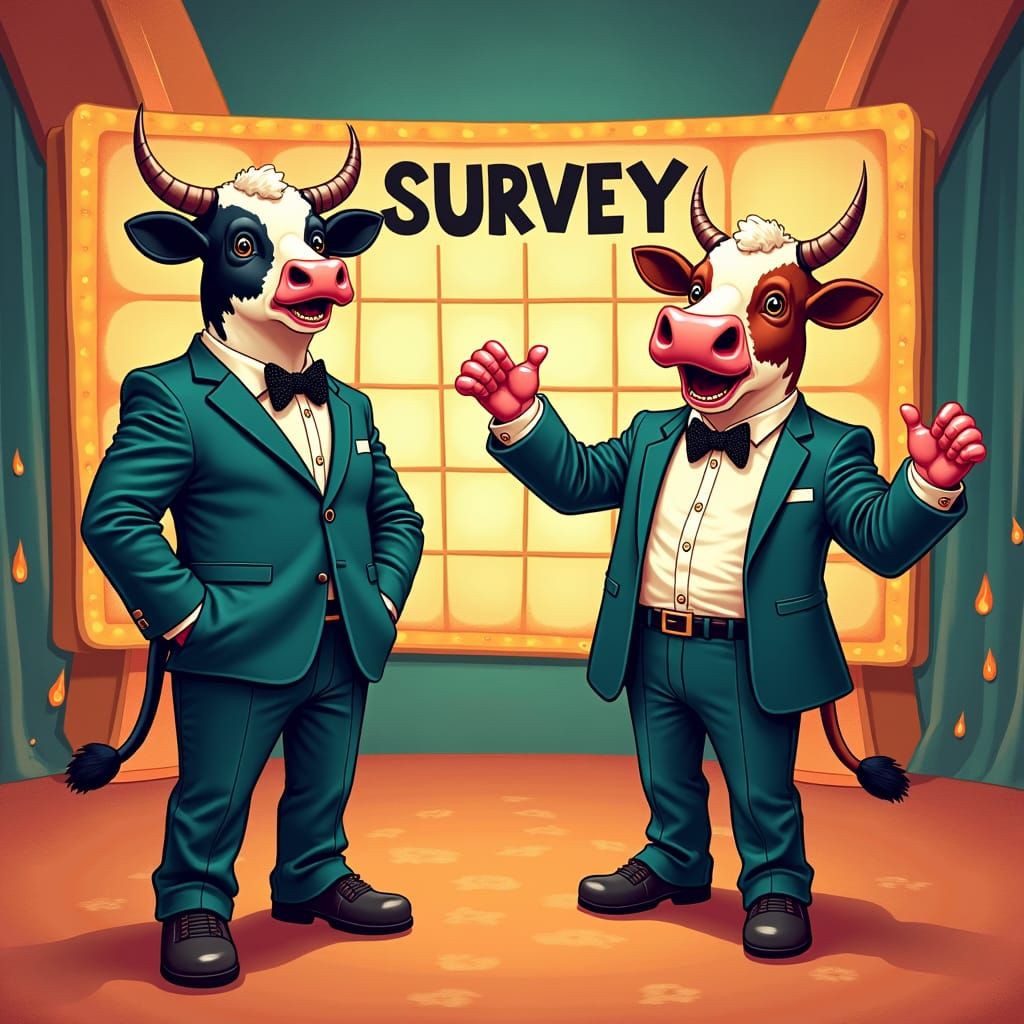 Cows Host a Retro Game Show in Pop Art Style