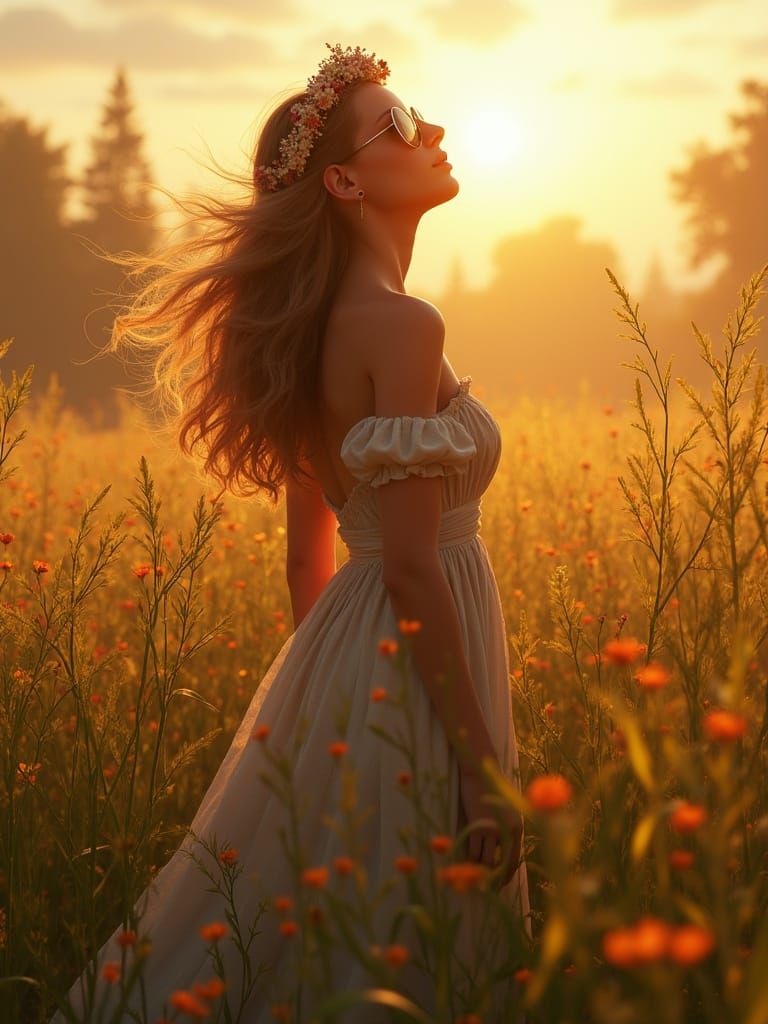 Sunlit Fantasy Queen with Floral Crown