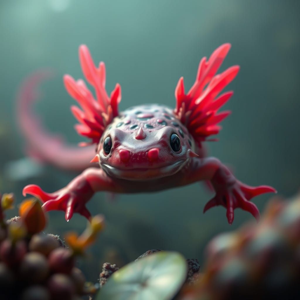 Surreal Axolotl in Vibrant, Fantasy-Inspired Matte Painting
