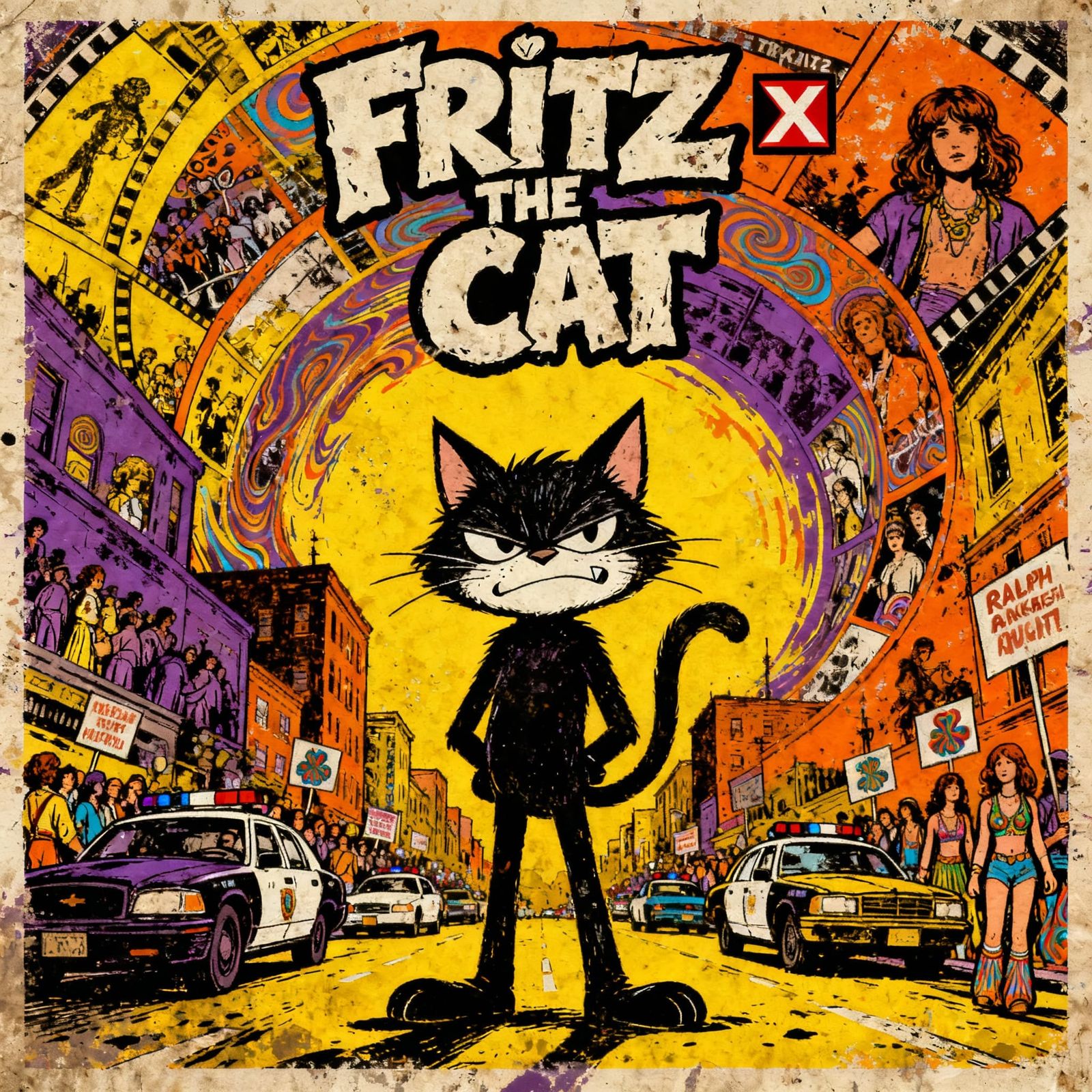 Fritz the Cat Retro Movie Poster in Ralph Bakshi Style