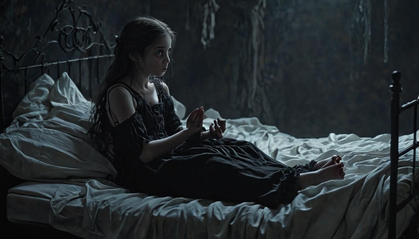 Terrified Girl Haunted by Ghost in Dark Fantasy Art