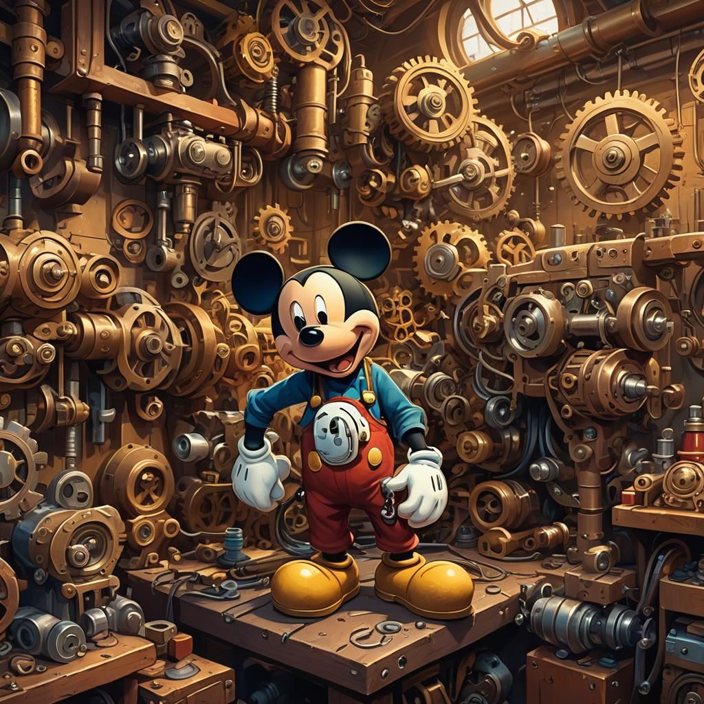 Mickey Mouse as Mechanic: Fantasy Concept Art