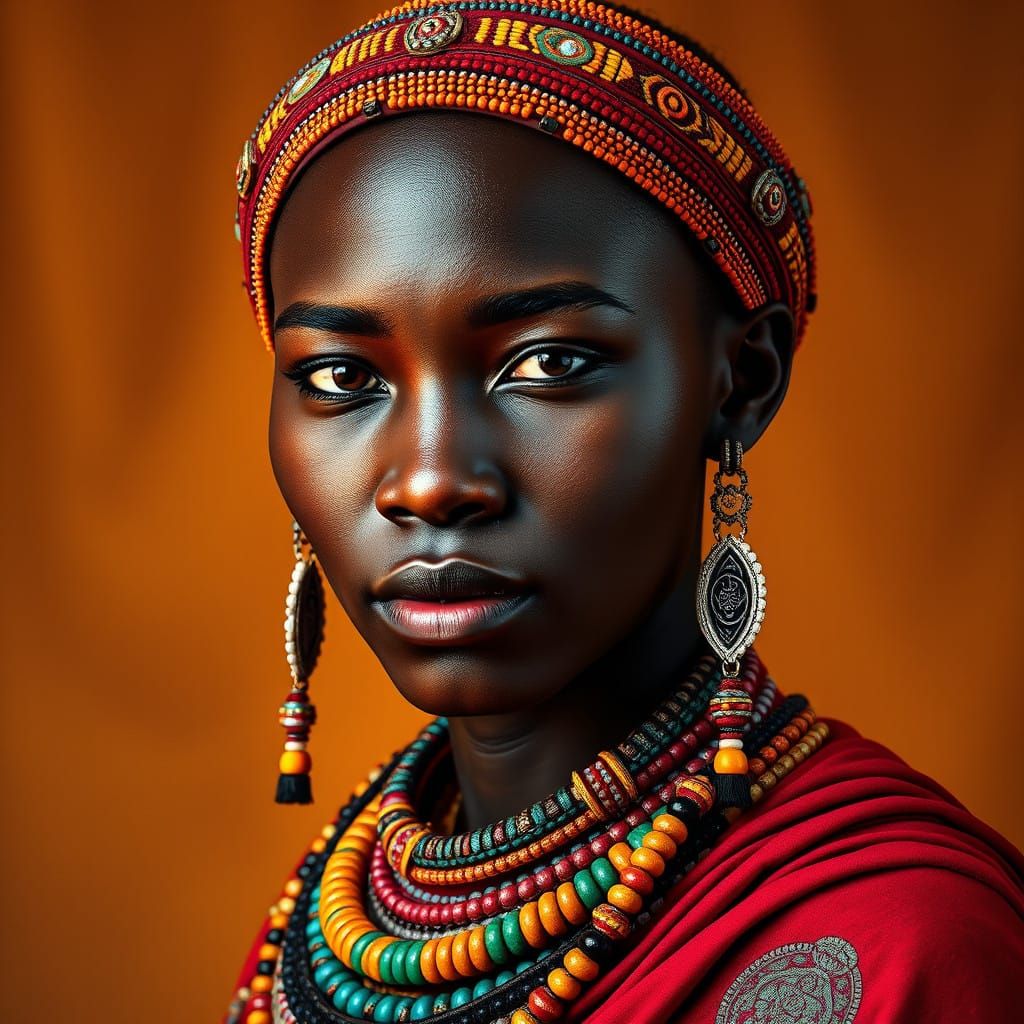 Vibrant Maasai Goddess in Golden Hues