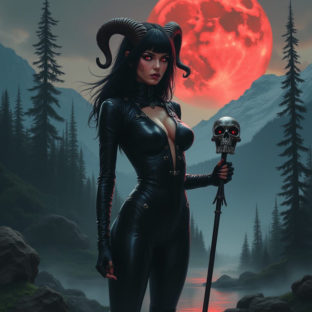 Sultry Dark Fantasy Goddess in Mystical Leather Armor