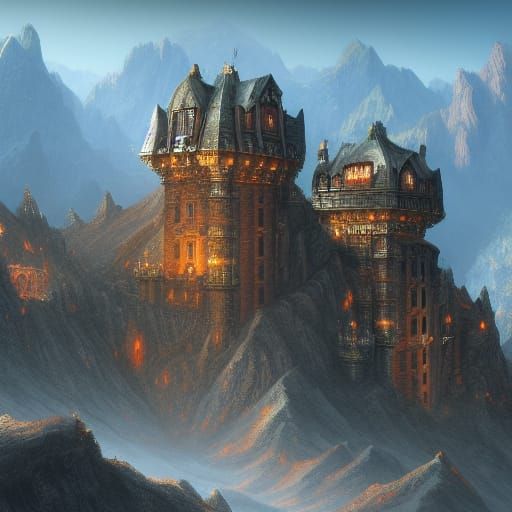 Fantastical Mountain Fortress Concept Art