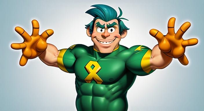 Vibrant Cartoon Character Shrugs and Smiles