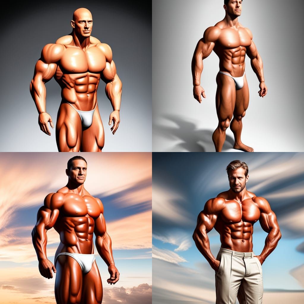 Hyperrealistic Bodybuilder Flexing Ripped Abs and Deltoids