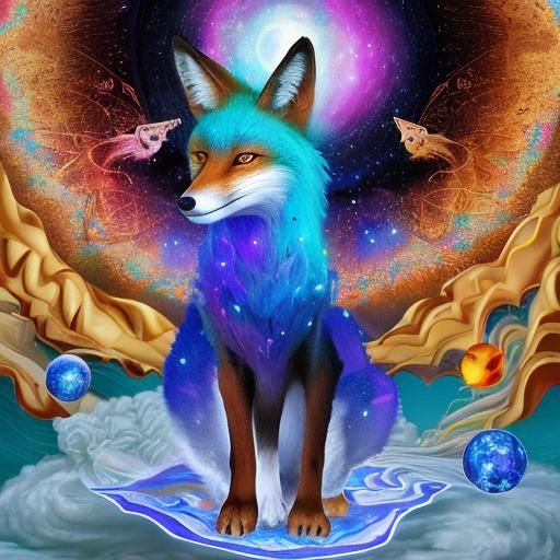Astral Fox on Alert, Surreal Mixed Media