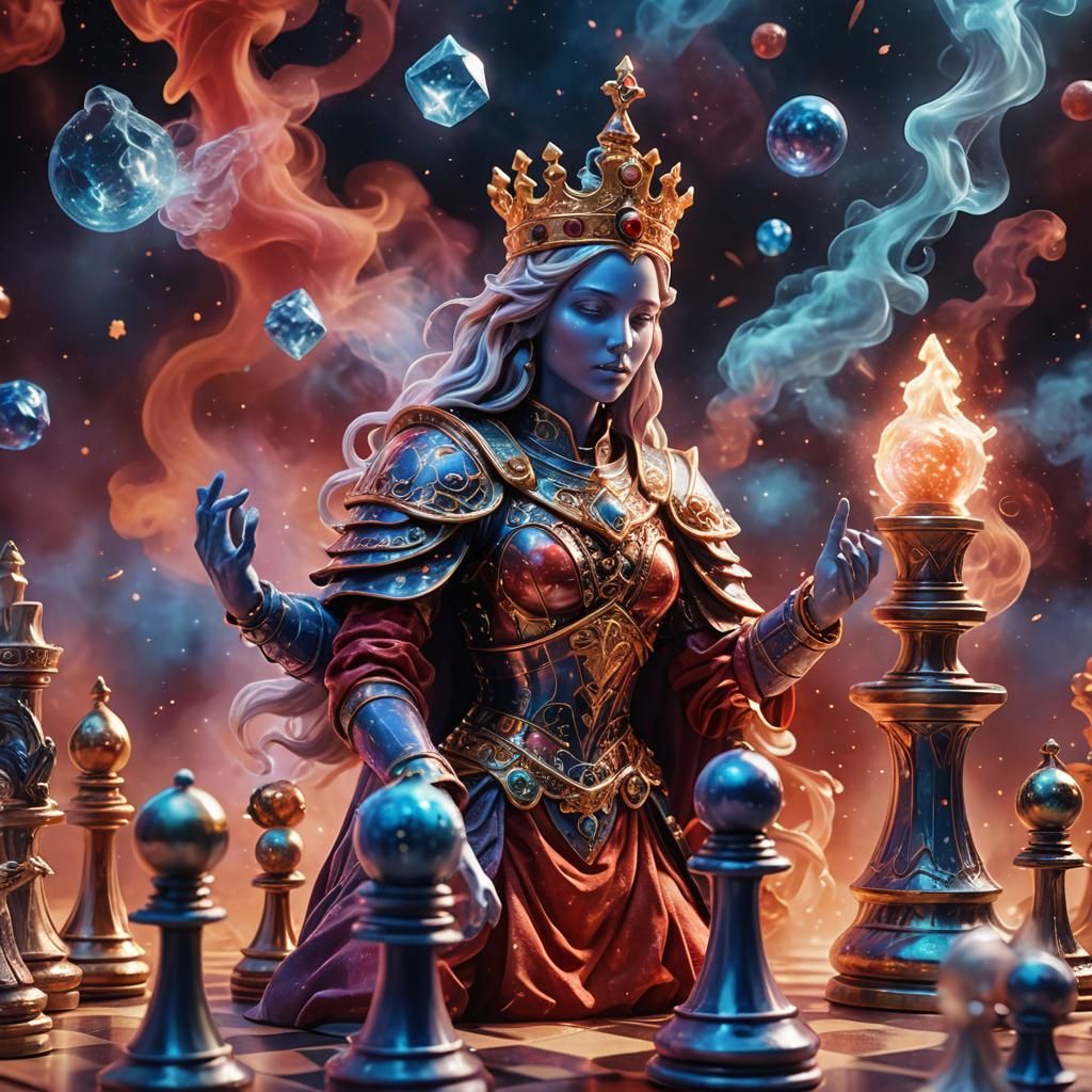 Cosmic Chess Game: Red Princess in Astral Art