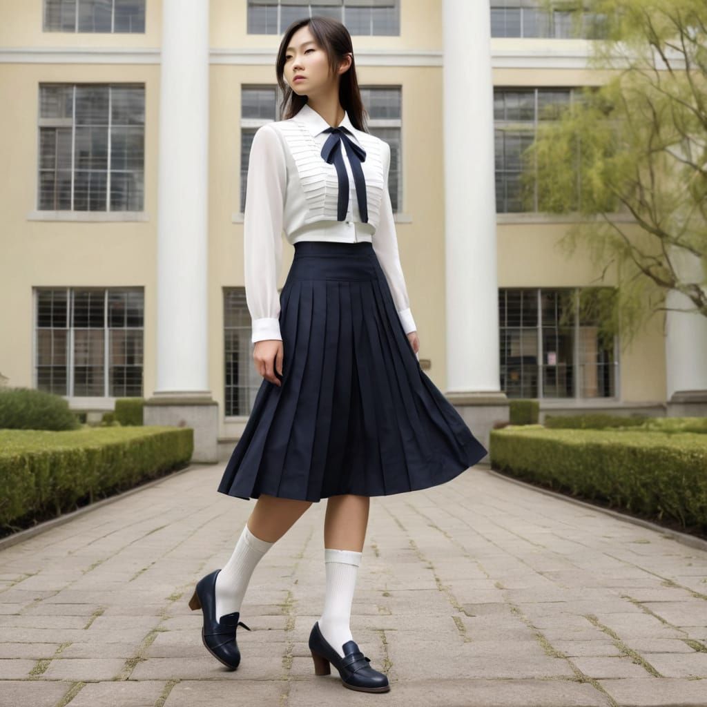 Young Woman in School Uniform with Unique Blouse