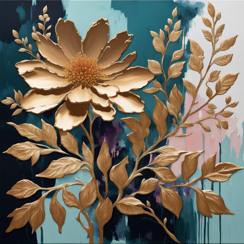 Gilded Abstract Floral Botanical in Painterly Style