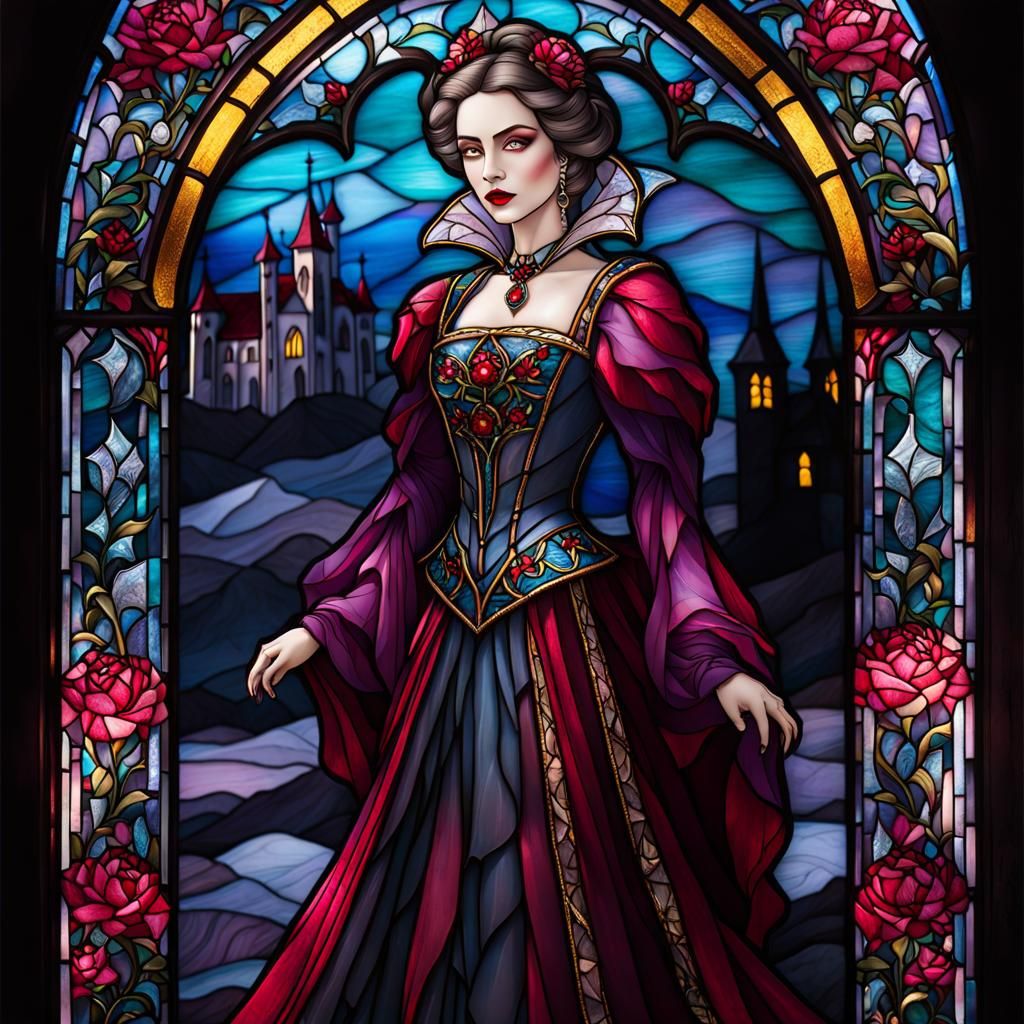 Vampire Peony Flowers Stained Glass Window