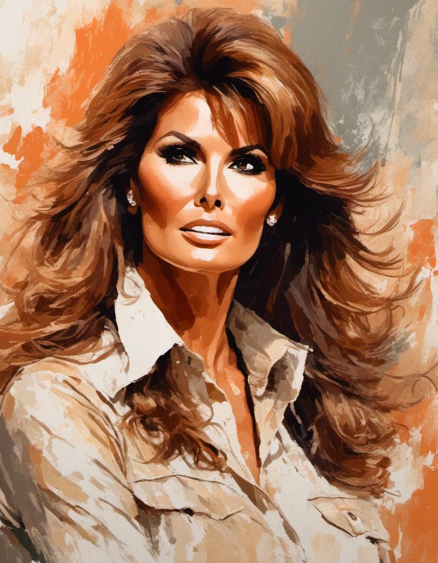 Impressionist Portrait of Raquel Welch as Impasto Painting
