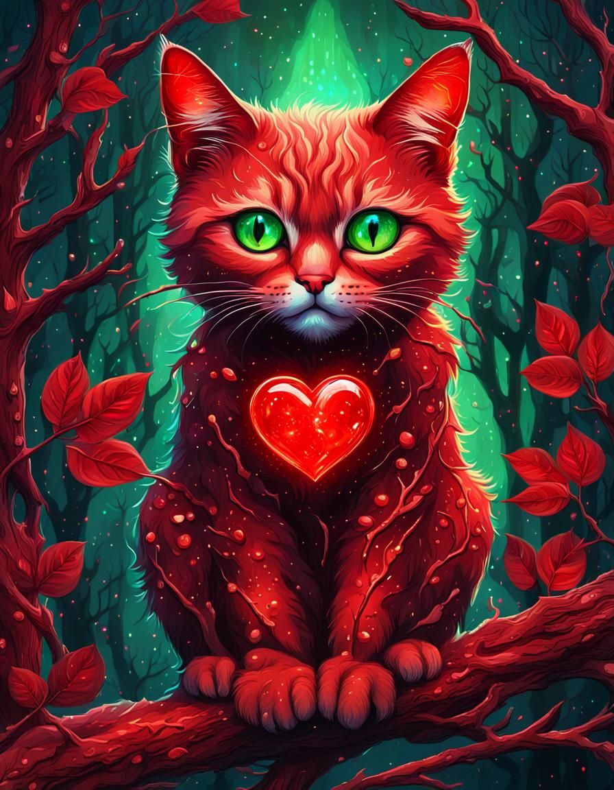 Sad Cat with Burning Eyes in Astral Illustration