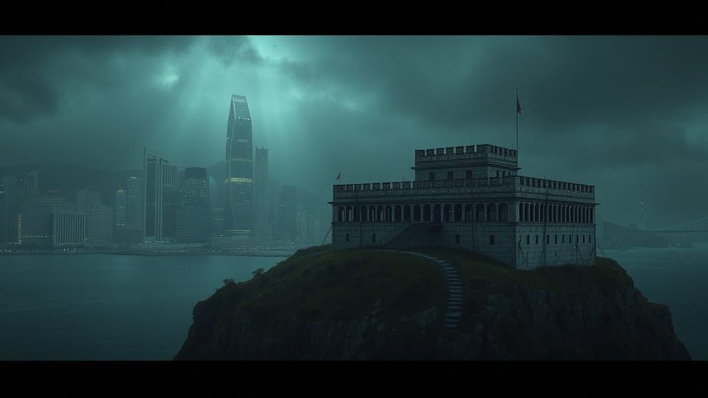 Han's Island Fortress in Film Noir Style