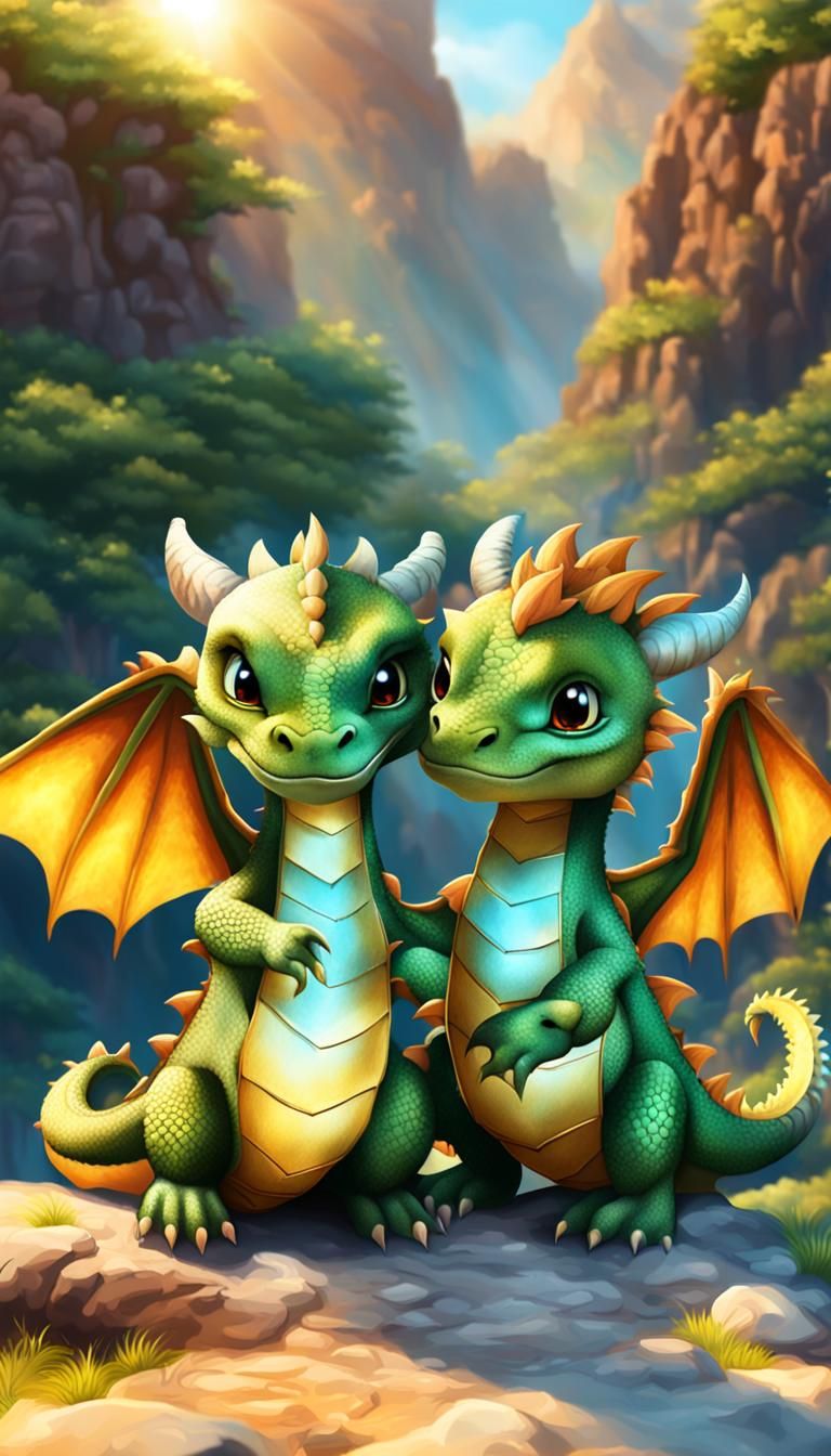 Cute Dragons Playing in Sunshine: A Realistic Image