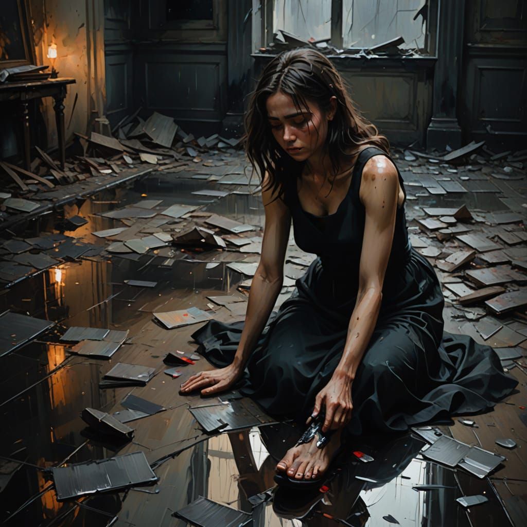 Haunting Oil Painting-Inspired Scene of Emotional Intensity