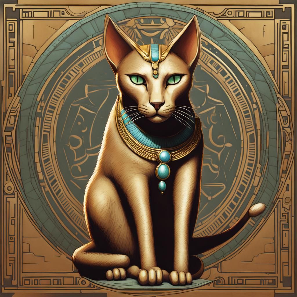 Elegant Depiction of Egyptian Cat Goddess Bastet