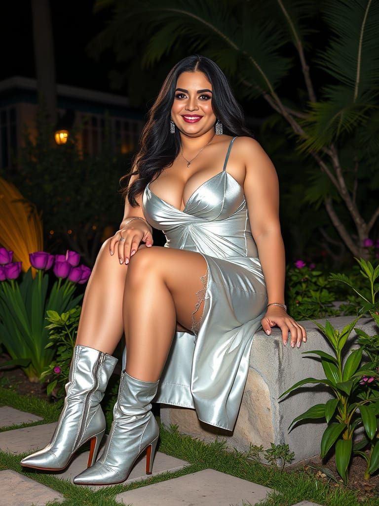 Psychedelic Middle Eastern Goddess in Nighttime Garden