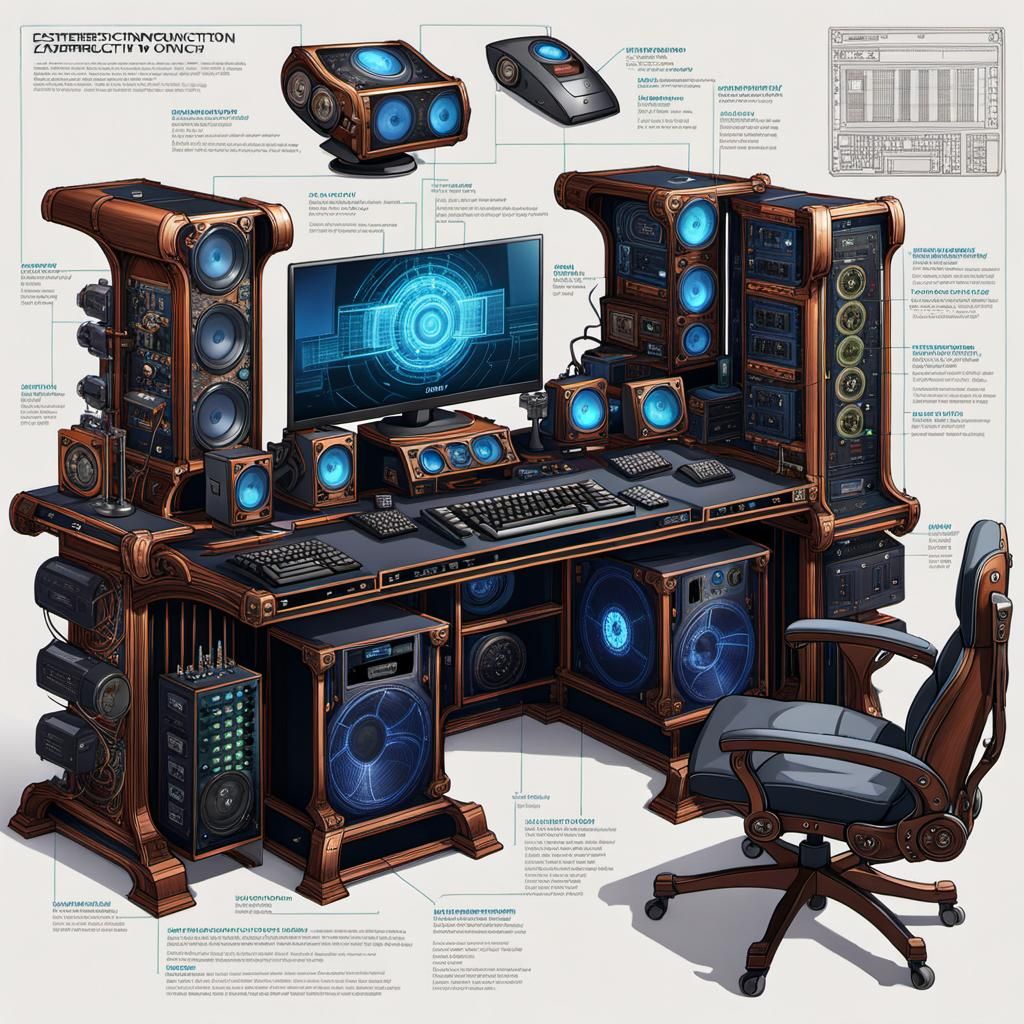 construction drawing of gaming pc setup