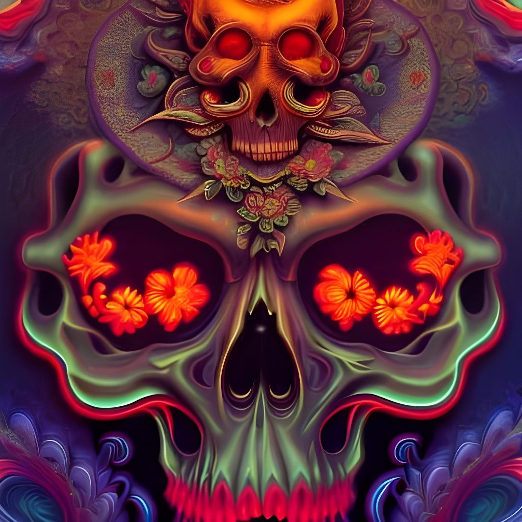Psychedelic Flowers in Neon Rococo Style