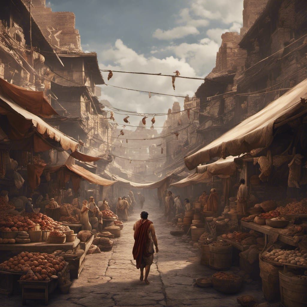 Harappan Man's Selfie in a Bustling Market