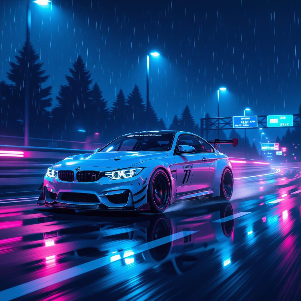 BMW M3 GTR on Dark Highway in High-Contrast Style