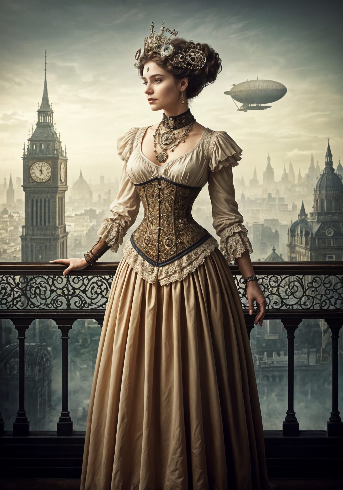 Steampunk Princess Adorns the Palace Balcony