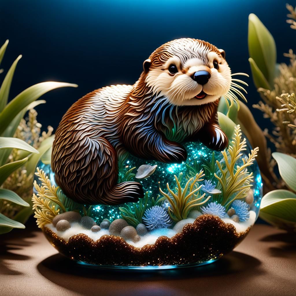 Bioluminescent Sea Otter Crystal Sculpture