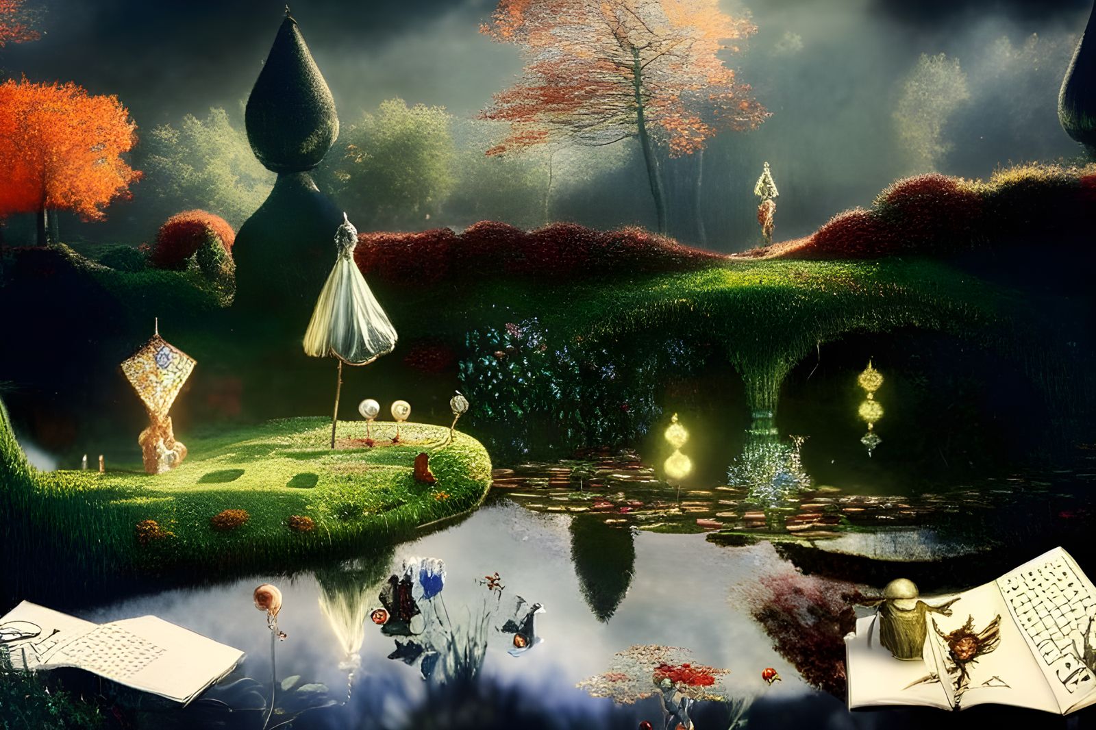 Isometric Autumn Fairy Tale Scene with Chess