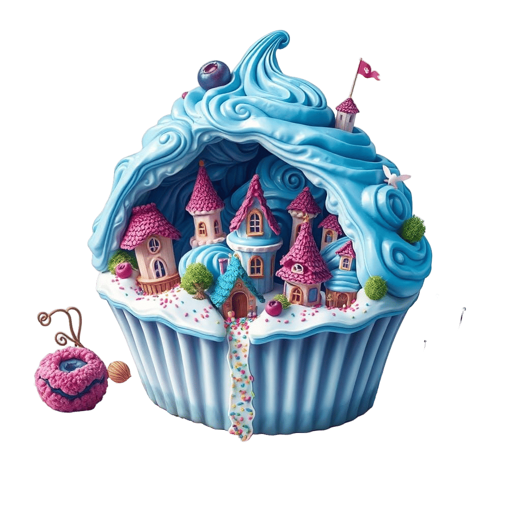 Fairy Village in Blueberry Cupcake, Digital Painting
