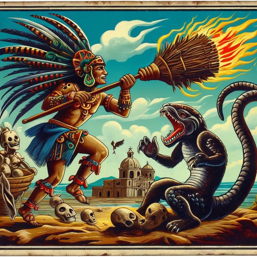 Aztec Jaguar Warrior Loteria Card Fight