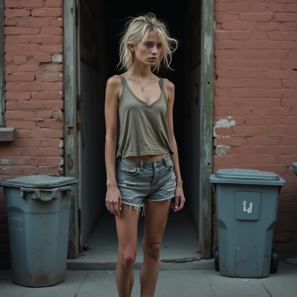 Hyper Realistic Photo of Woman in Tenement Doorway