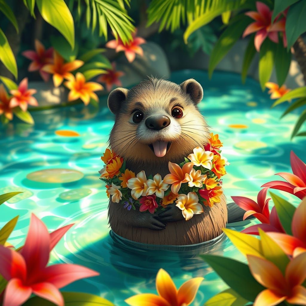 Coconut Beaver in Hawaiian Lagoon: Matte Painting