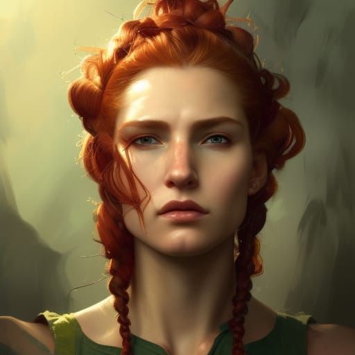 Red-Haired Woman Portrait in Hyperdetailed Digital Art Style