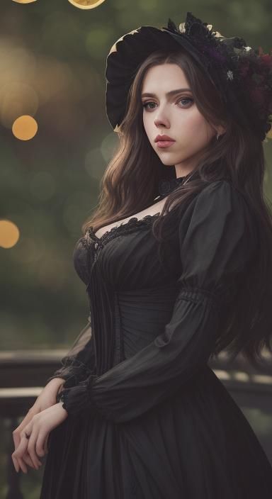 Victorian Scarlett Johansson Portrait in Black Dress
