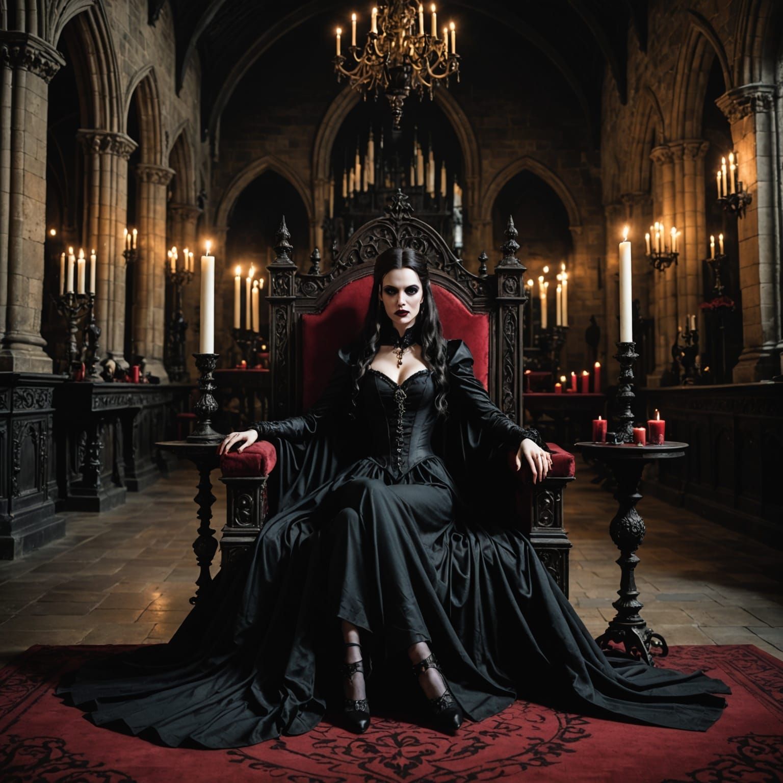 Ethereal Vampire Goddess Reigns in Gothic Castle Grandeur