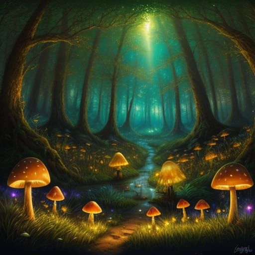 Whimsical Forest Glows with Magical Mushrooms