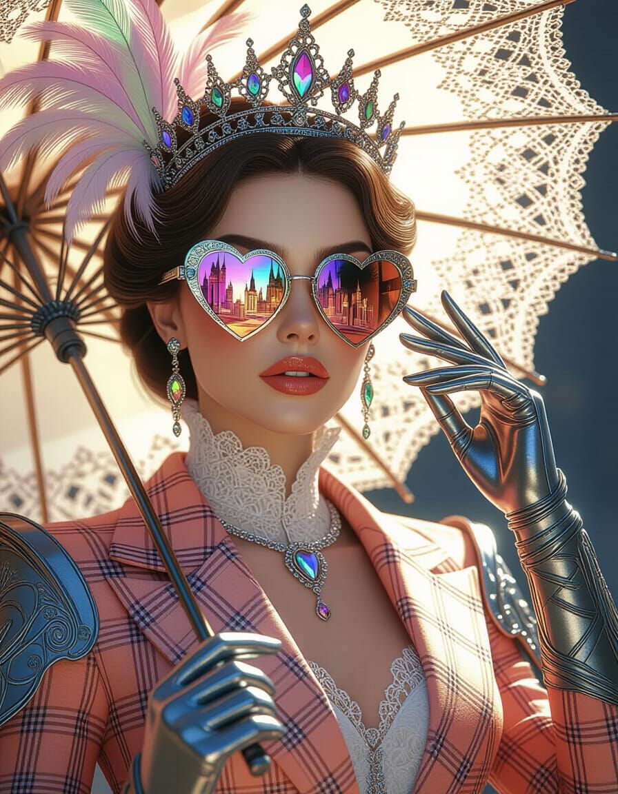 Futuristic Queen with Iridescent Crown, Digital Art