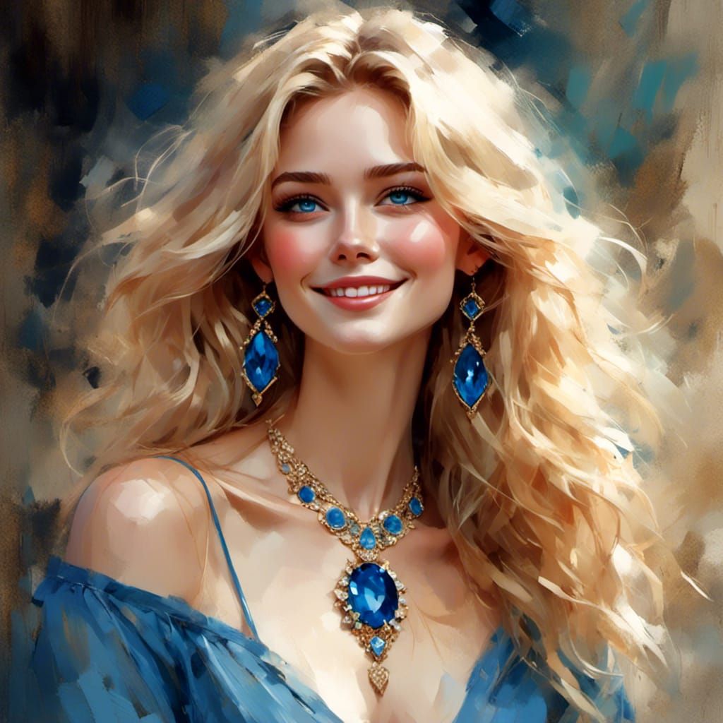 Blonde Woman with Blue Eyes in Digital Illustration
