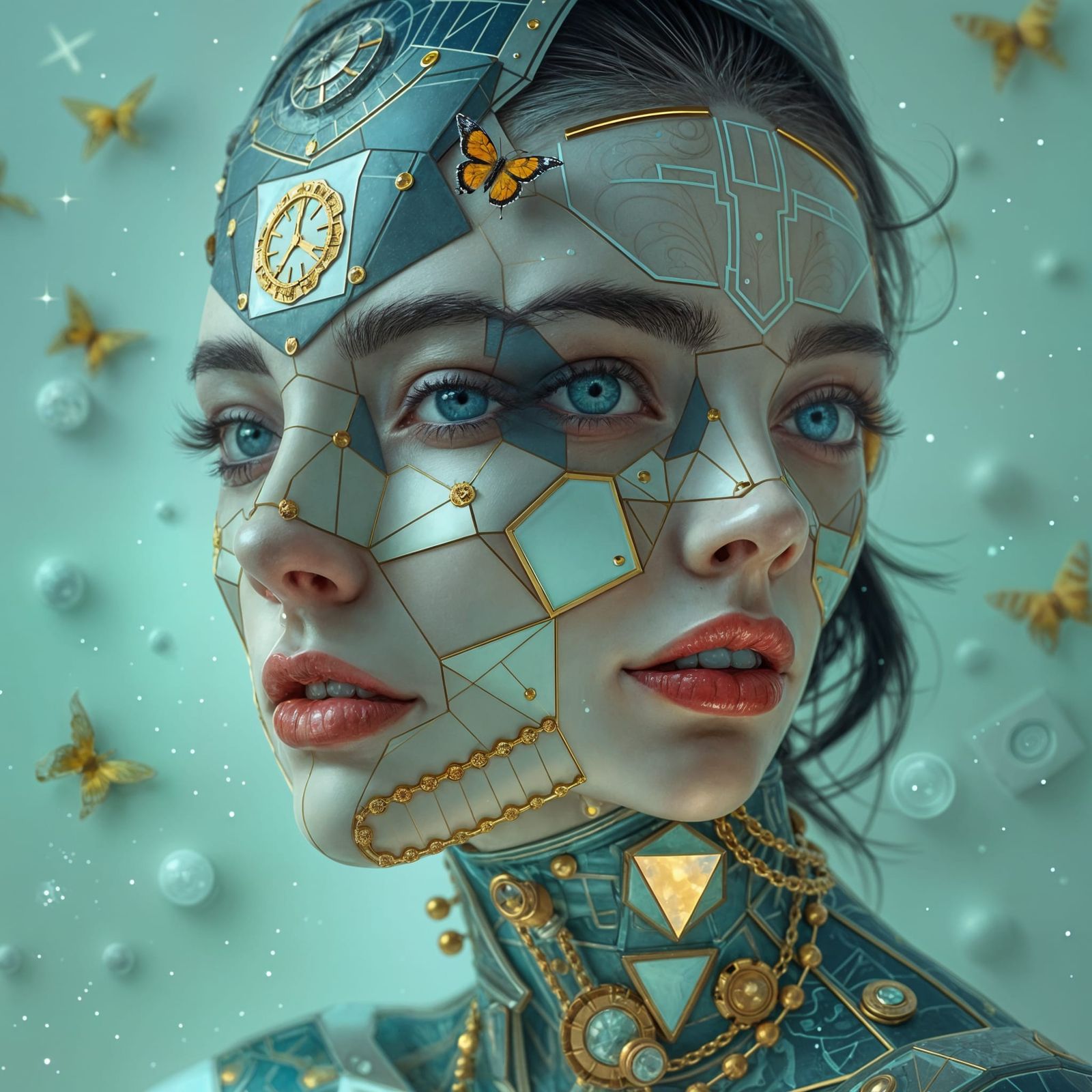 Sci-Fi Portrait in Mosaic-Inspired Realism