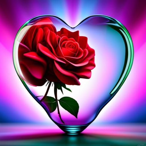 Roses in Glass Heart: Hyperrealistic Valentine's Image