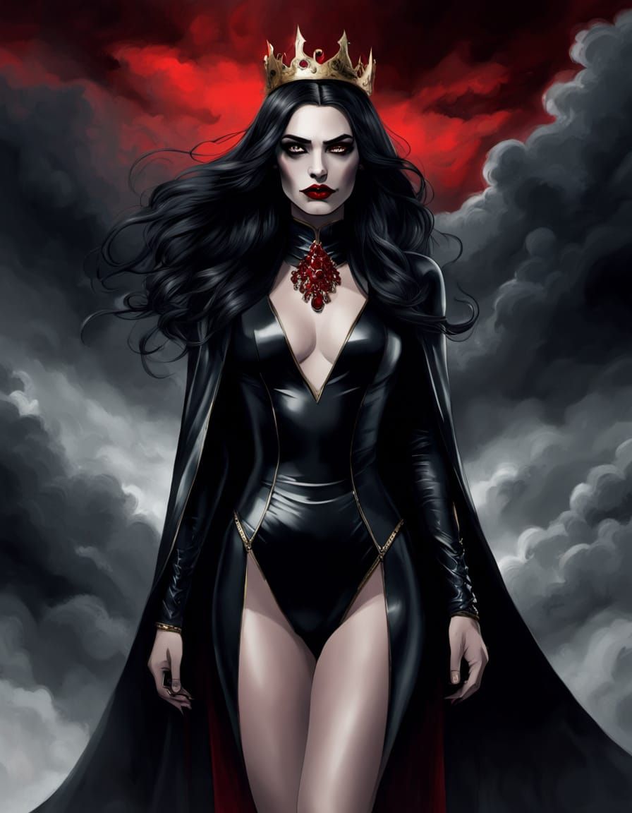 Gothic Vampire Queen in Latex Bodysuit and Crown