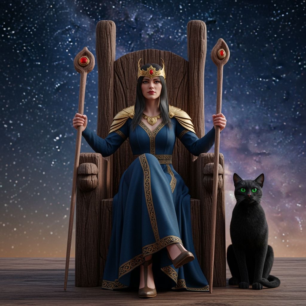 Woman on Throne with Black Cat, Digital Art