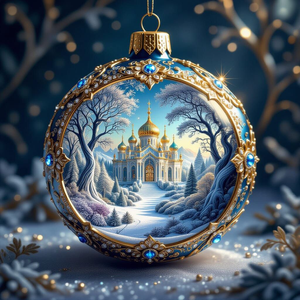 Intricate Ornament with Ethereal Landscapes Inside